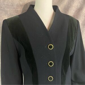 Albert Nipon Vintage Navy With Black  Velvet Details Women's Jacket 8 Retro